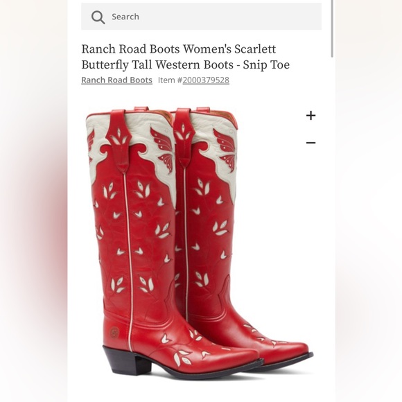 RED AND WHITE COWBOY COWGIRL BOOTS- RANCH ROAD SCARLETT BUTTERFLY - Picture 2 of 6